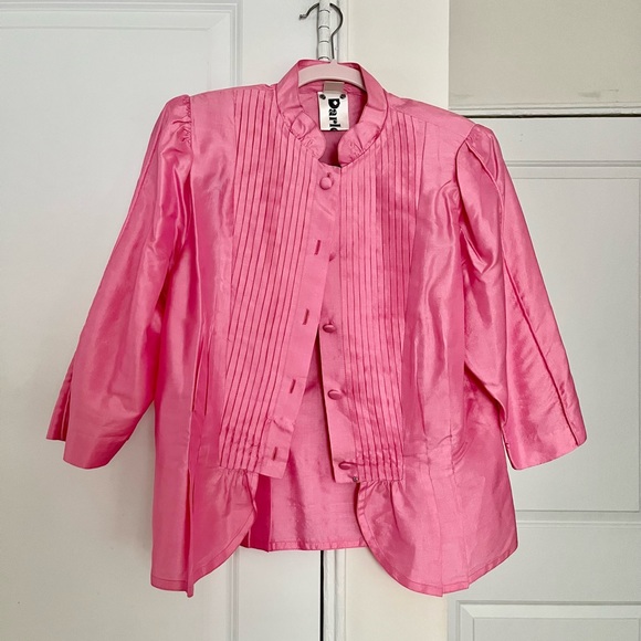 Vintage Pink 100% Thai Silk Shirt w/ Pleats and Ruffles - Picture 3 of 7